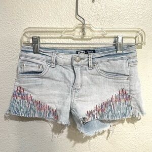 LEVIS shorty short embroidered distressed light Wash denim jean shorts size 12R